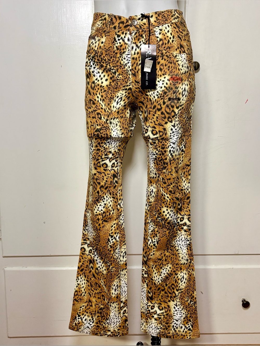 Vintage 90s RVT Leopard Animal Print Bootcut Flare Jeans
